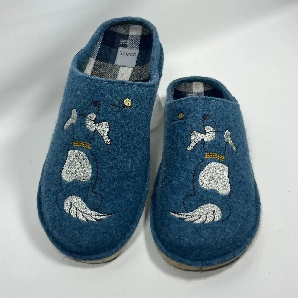 TOFEE Slippers Adult 8 Dog Wool Felt Slides Clogs Mule Slip On Blue Poland